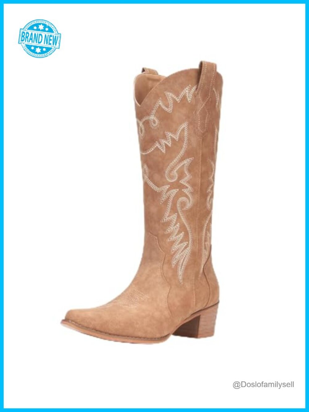 Cowboy Boots Mid-Calf Pointed Toe Western Pull On Vegan Leather